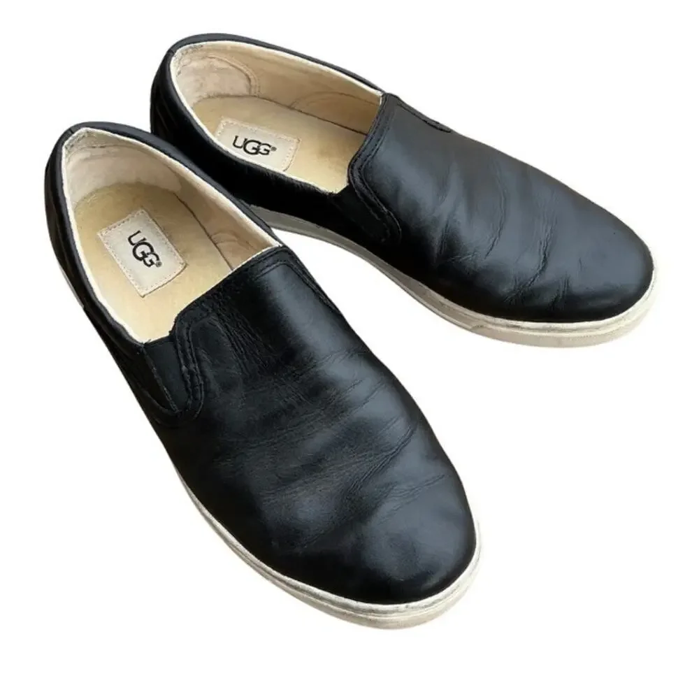 UGG the Fierce Black Leather Slip-On Sneaker in Black Women’s 9.5